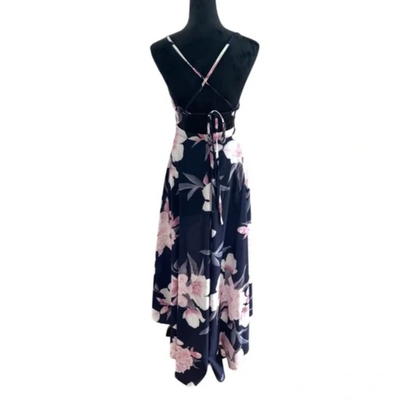 Dreamy, Dark Floral Surplice Maxi w/ Adjustable Crisscross Low Back - Picture 8 of 8